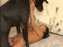 Cachorro bem grande transando com uma mulher